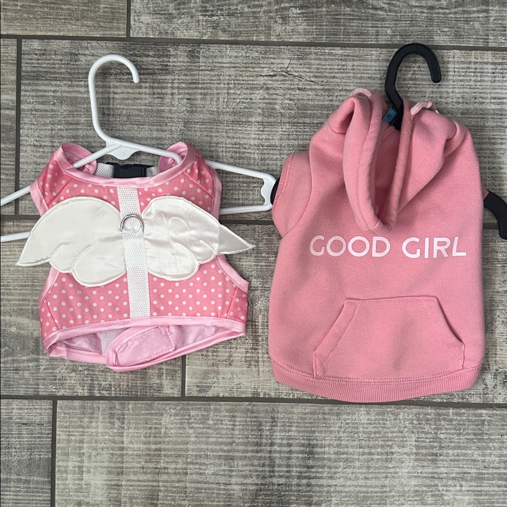 Pink Dog Outfits Hoodie & Angel Wing Vest XS-S